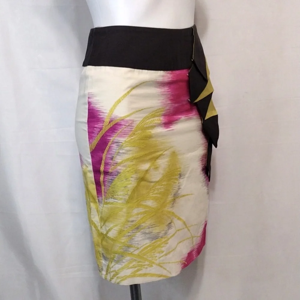 Anthropologie Floreat Abstract Print Ruffled Pencil Skirt Workwear Office Chic 0